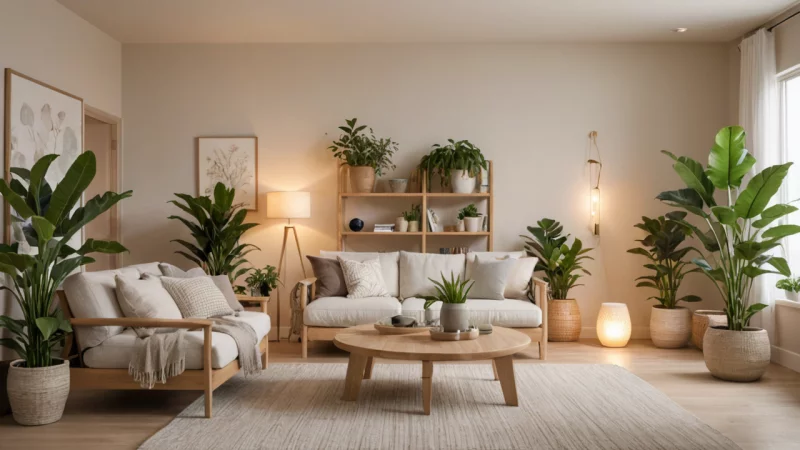 bolig wellness, indretning, velvære, farver, belysning, naturlige materialer, planter, minimalisme, akustik design